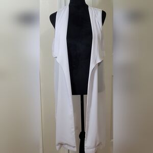 New York & Company Longline Sleeveless Duster Cardigan Vest White Small/Medium
